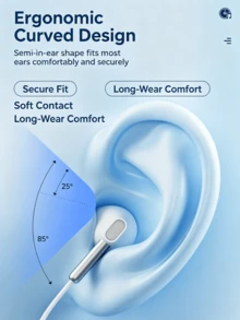 Lenovo EY02 Half-In-Ear Wired Earphones 3.5mm Round Jack With In-Line Control And Microphone, Compatible With Apple, Android, Desktop PC, Laptop, Karaoke Earphones - View 6