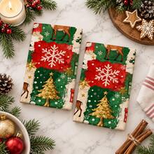 2/4/6pcs Christmas Kitchen Towels, Christmas Tree Pattern Napkins, Christmas Kitchen Towel Set - Multicolor - View 3