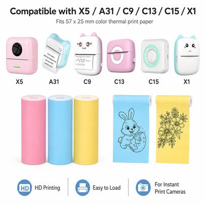 12 Rolos de Papel Sensível ao Calor Colorido Instantâneo para Mini Impressoras e Câmeras - Suprimentos de Impressão de Fotos Portáteis para Câmeras de Bolso, Impressoras de 57mm e Mais, Acessórios de Câmera de Bolso | Qualidade de Impressão Vibrante | Papel com Acabamento Suave