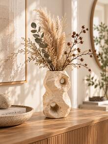 1pc Beige Abstract Hollow Resin Vase, Wabi-Sabi Irregular Textured Flower Vase For Dried Flowers, Pampas Grass And Branches, Modern Tabletop Decor For Living Room, Entryway, Shelf And Office ,Planters,Flower Pot,Plant Pots ,Spring Decor,Home Decor - New Model - View 3
