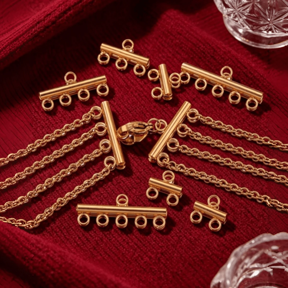 5/10pcs Multi-Layer Stainless Steel Chain Clasp, Rope Connector, Handmade Jewelry Accessories Connector, Perfect Gift For Jewelry Enthusiasts - Yellow Gold - View 1