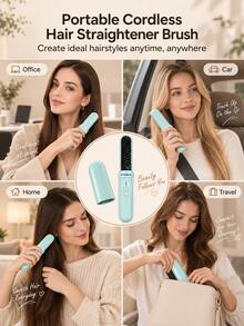 HYUNDAI Wireless Hair Straightener Brush MINI Capsule Cordless Hair Straightener With 3 Working Temperature Files Type-C Fast Charging - Blue - View 5