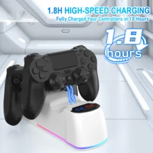 P4 Controller RGB Dual Charging Base 1.8H Fast Charging Dual Controller Charging LED Indicator Light Colorful Atmosphere Light Compatible With P4 Slim/Pro Dual Slot Charging Stand Gaming Accessories - White-colored Lights - View 5