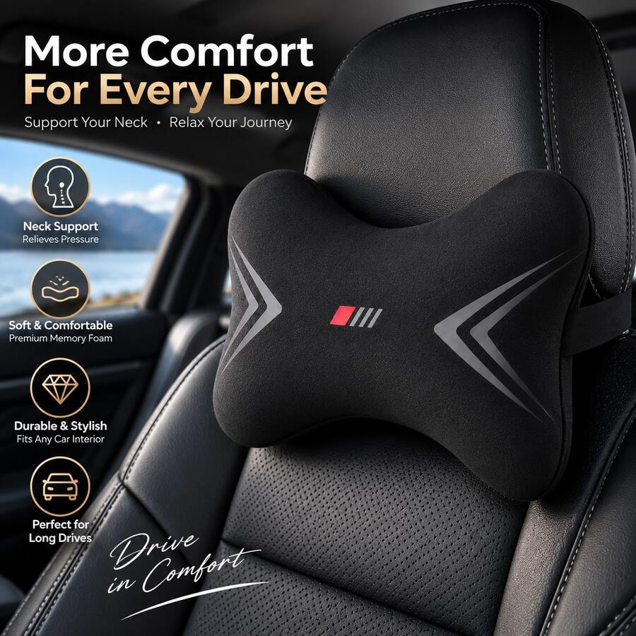 1pc Car Headrest Pillow, Universal Neck Support Cushion, Soft & Comfortable Car Neck Rest Pillow With Adjustable Strap, Ergonomic Car Seat Interior Accessory, Suitable For Sedan And SUV
