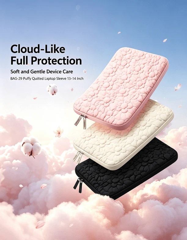 REMAX BAG-29 13-14 Inch Laptop Sleeve, Floral Puffy Puff Style Portable Computer Storage Bag - View 1