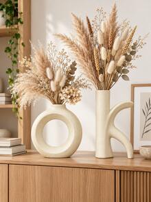 2pcs Beige Abstract Ring Resin Vase, Modern Hollow Circular Sculpture Style Vase, Suitable For Dried Flowers, Reed Grass And Branches, Wabi-Sabi Living Room Bookshelf Entryway Office Decor - Multicolor - View 7