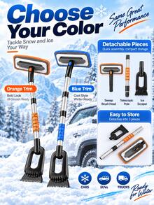 1pc 3-In-1 Extendable Car Snow Brush & Ice Scraper, 180° Rotating, 31cm Wide EVA Foam Snow Brush With 70-90cm Telescopic Handle, Detachable Windshield Frost & Ice Removal Tool, Suitable For Sedan, SUV And Truck, Winter Car Accessory, Christmas Gift For Female Drivers - Multicolor - View 8