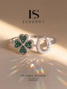 1pc Clover U-Shaped Open Ring, Rhinestone Inlaid, Exquisite Women's Jewelry, Suitable As Ball Gift, Daily Wear - Four-leaf Clover U-shaped Ring - View 1