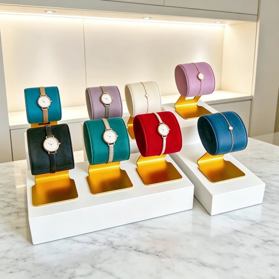 Modern Non-Slip Aluminum Base Velvet Jewelry Display Stand, Watch & Bracelet Display Prop, Suitable For Boutique Counter, Live Streaming, Photography, Perfect Gift Choice - Same Style, Multiple Colors - View 1
