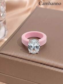Camhanno 1 buah Cincin Silikon Gaya Kasual, Pilihan Berbagai Warna, Bentuk Oval dengan Empat Cakar dan Batu Bertatahkan, Cocok untuk Pemakaian Sehari-hari, Aksesori Elegan - Rose Gold - View 21