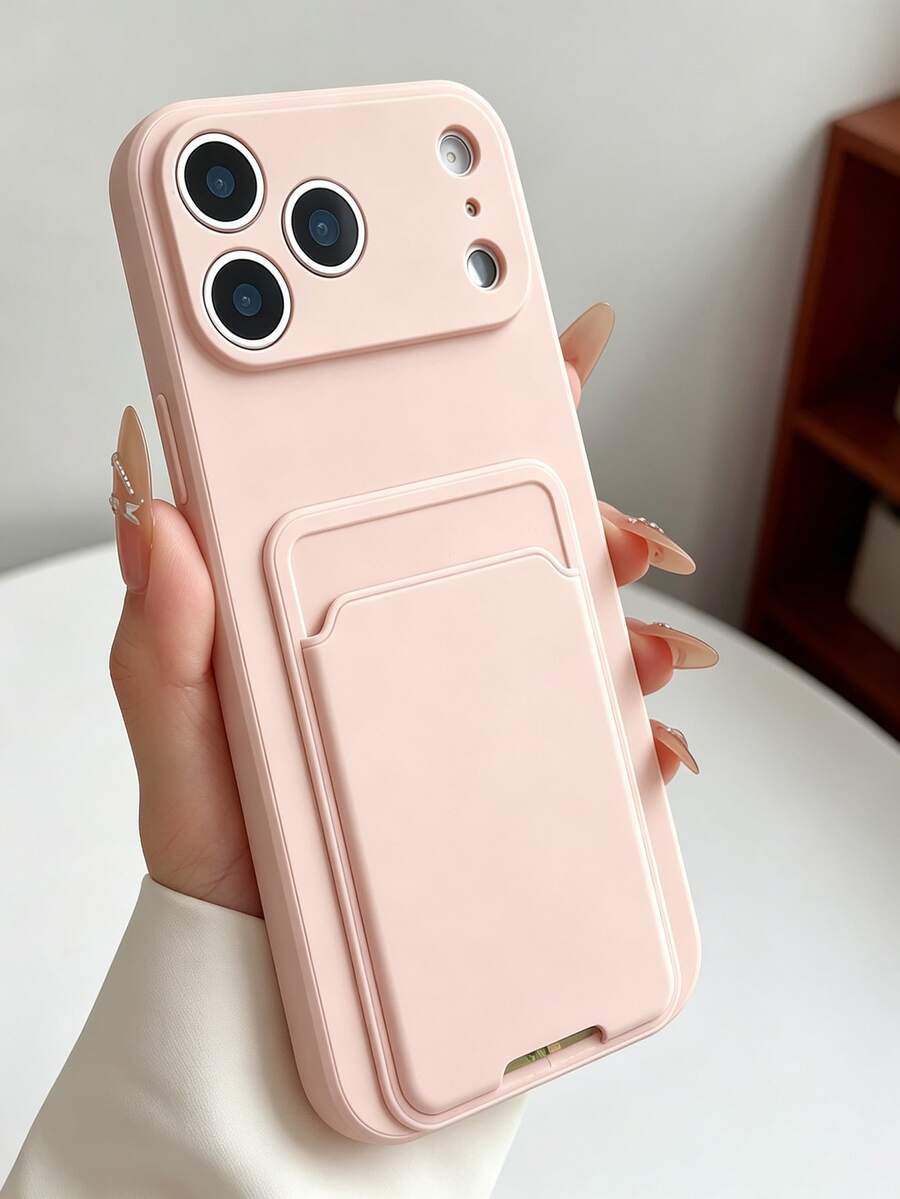 1 Buah Casing Ponsel Warna Merah Muda Muda dengan Slot Kartu Terintegrasi Kompatibel untuk iPhone 18 Pro Max/18 Pro/17 Air/17/16 Pro Max/16/15 Pro Max/15/14/13/12/11 Series, Perlindungan Kamera Penuh yang Ditinggikan, Casing Pelindung TPU Lembut Tahan Guncangan dan Goresan, Dompet Kartu Ponsel Slim Fit Warna Polos Minimalis, Cocok untuk Remaja Perempuan dan Anak Perempuan - Berwarna merah muda - View 1