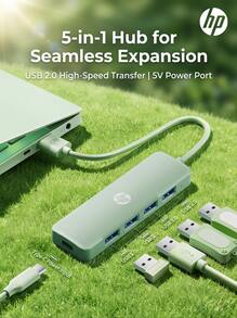 HP 5-In-1 USB Hub High-Speed USB 2.0 Splitter 4-Port Expansion Converter For USB Drive/Keyboard/Mouse/Mobile Hard Drive Plug And Play Compatible With Apple Mac/Windows/Android Phone/Tablet/Desktop/Laptop - View 7