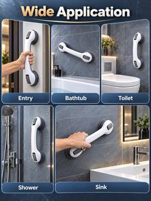 2pcs Bathroom Grab Bars, Strong Suction Cup No-Drill Shower Bathtub Toilet Assist Handles, Elderly Support Rails, Removable Bathroom Safety Bars - Multi-color - View 3