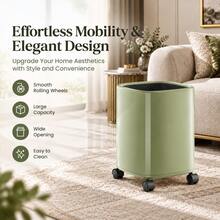 1PC Luxury Rolling Trash Can With Wheels, Double‑Layer Large Capacity Premium Waste Bin, Smooth Easy‑To‑Clean Body, Movable Garbage Bin For Kitchen, Bathroom, Home Living Room - Used Green - View 2