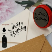 (1pc Stamp + 1 Bottle Refill Ink) Birthday Party Series Stamp With Happy Birthday Phrase - For Scrapbooking, Card Making, Invitations, Birthday Decorations, Birthday Party Decor Crafts, Birthday Celebration Crafts, Invitation Decor, Decorative Seal, Multi-Purpose Stamp - Large Glossy Black Self-inking Stamp With Red Border - View 14