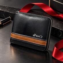 Dompet Pria Hovi's Warna Blok Motif Garis dengan Ritsleting Keliling, Dompet Lipat Retro Tahan Aus, Desain Kapasitas Besar dengan 4 Slot Kartu dan 2 Jendela ID - MultiWarna - View 1