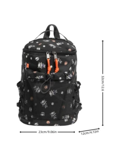 White Allover Baseball Panda Print Backpack, Drawstring Mesh Pocket Multi‑Pocket Lightweight Casual Daypack Rucksack For Teen Outdoor Daily Use - Multicolor - View 9