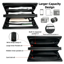 HOVI'S Men's Clutch Handbag, Large Capacity Double Zipper Hand Purse, Multi‑Card Slots Multiple Inner Pockets Phone Holder Pouch With Detachable Wrist Strap - Multicolor - View 2