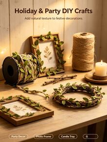 1 PC Hemp Rope – Heavy-Duty And Wear-Resistant Twine With Natural Green Leaf Patterns . Made Of Sturdy Jute Fiber And Designed With Eucalyptus Vines, It Delivers A Strong Cozy Atmosphere.Halloween Decor For Home,Fall Home Decor,Halloween Costumes - Multicolor - View 4