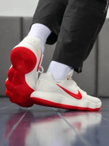 Nike Hyperdunk Men's Low-Top Basketball Shoes, Synthetic Leather And Fabric, Supportive Cushioning, Non-Slip, Durable, Responsive, Comfortable, Breathable - White Red - View 3