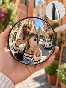 1pc Round Convex Wide-Angle Mirror, Small Or Large Size, Plastic Frame Decorative Mirror, Portable Handheld Travel Selfie Mirror & Photo Prop, Selfie Accessory For Vacation Photos, Content Creation, Bedroom Decor, Living Room Decor & Wall Display - Round - View 3