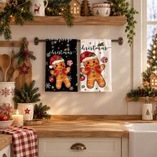 2/4/6 pcs Serbet Dapur Natal Motif Gingerbread Man, Set Handuk Dapur Natal - MultiWarna - View 3