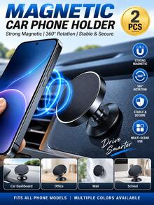 2PCS Metal Magnetic Car Phone Holder, Strong Magnetic 360° Rotating Dashboard Phone Mount, Firmly Attached Not Easy To Fall Off, Universal For All Phone Models, Multiple Colors, Office, School, Daily Commute, Road Trip, Car Accessories - Multicolor - View 2