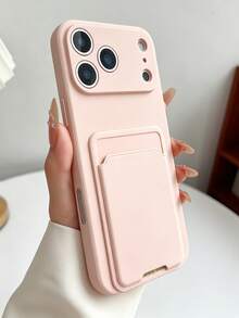 1 Buah Casing Ponsel Warna Merah Muda Muda dengan Slot Kartu Terintegrasi Kompatibel untuk iPhone 18 Pro Max/18 Pro/17 Air/17/16 Pro Max/16/15 Pro Max/15/14/13/12/11 Series, Perlindungan Kamera Penuh yang Ditinggikan, Casing Pelindung TPU Lembut Tahan Guncangan dan Goresan, Dompet Kartu Ponsel Slim Fit Warna Polos Minimalis, Cocok untuk Remaja Perempuan dan Anak Perempuan - Berwarna merah muda - View 2