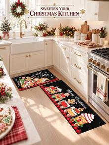 1/2pcs Christmas Floor Mat, Christmas Gingerbread Man Pattern Merry Christmas Kitchen Mat, Winter Home Decor Low-Key Kitchen Rug, Christmas Holiday Gift! - Multicolor - View 3