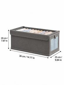 1pc Large Storage Basket | Fabric Wardrobe Organizer Box With Transparent Window, For Organizing | Foldable With Lid Home Storage, Beige, Grey Decor, Holiday Decor, Room Decor, Home Decor, Bedroom Decor - Multicolor - View 17
