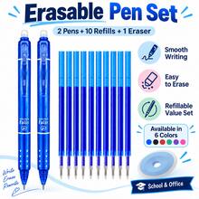 13pcs/Set 2 Packs Retractable Erasable Gel Pen Set With 10 Refills & 1 Eraser, 6 Color Options, Smooth Writing Refillable Pens For Students, School, Office, Note Taking, Homework, Journaling & Everyday Writing - Multicolor - View 1