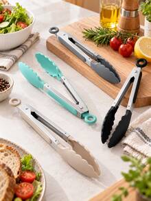4pcs/2pcs/1pc Stainless Steel Kitchen Tongs With Silicone Tips, Heat Resistant Food Clips, Suitable For Grilling, Cooking, BBQ, Salad, Baking And Kitchen Use, Non-Slip Cooking Tools - Multicolor - View 9