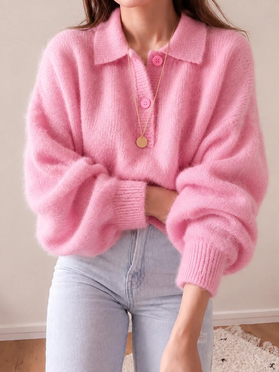 Women's Solid Color Casual Versatile Daily Long Sleeve Sweater - Pink - View 1
