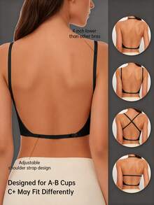 Élanzette Women's Seamless Backless Strapless Bra, Breathable Thin‑Cup, Convertible Straps, Light Support For A/B Cup, For Wedding & Summer Outfits - Black - View 2