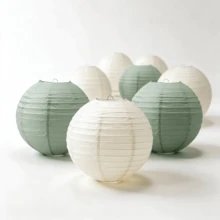 20pcs Sage Green Paper Lanterns, Bohemian Style Wedding Birthday Baby Shower Party Decor - Multicolor - View 2