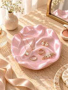 1pc Pink Wavy Jewelry Tray, Elegant Flower-Shaped Jewelry Dish, Ring Holder And Earring, Necklace, Bracelet And Watch Storage Rack, Vanity, Dresser, Bedside Table, Bedroom, Entryway Decorative Storage Box, Home Decor, Gift For Women - Multicolor - View 3