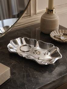1pc Luxury Silver Leaf Edge Jewelry Tray, Leaf Shaped Storage Dish, Suitable For Rings, Earrings, Necklaces, Bracelets, Watches, Pearls And Gemstones, Fit For Vanity, Dressing Table And Bedside Cabinet, Fashionable Accessory Tray, Jewelry Storage Tray - Multicolor - View 6