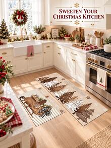 1/2pcs Christmas Vintage Diatomaceous Earth Mat, Christmas Tree Pattern, Super Absorbent, Non-Slip, Perfect For Bathroom, Kitchen And Dining Room, Quick Drying, Perfect Gift For Home Decor And Bathroom Mat, Christmas Holiday Gift! - Multicolor - View 4