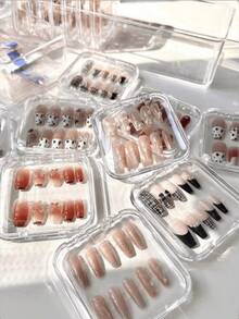 10pcs/1pc Transparent Press-Type Nail Storage Box, Fake Nail Display Box, Fake Nails & Manicure Salon Accessories Jewelry Bracelet Storage Box - Clear - View 6