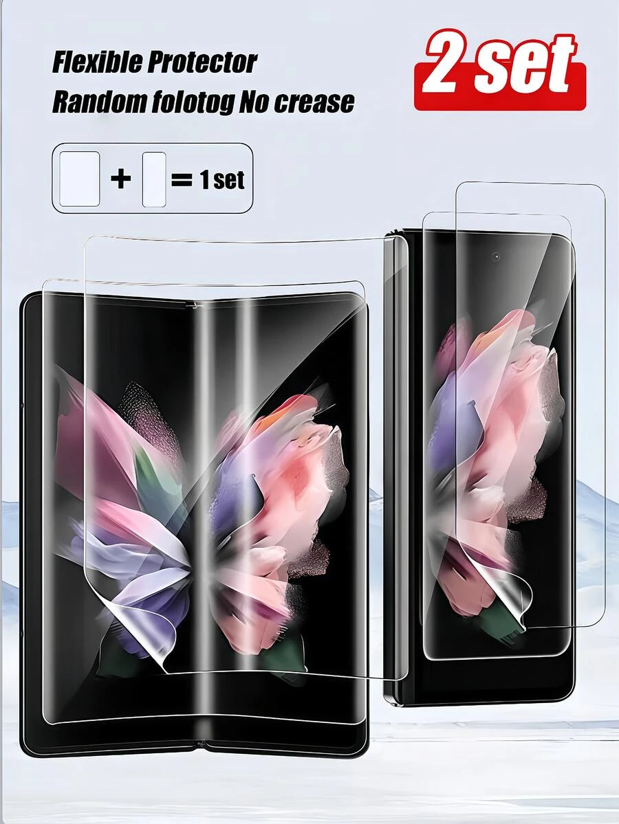 2 Sets Foldable Phone Hydrogel Film, Full Coverage Soft Screen Protector For Inner And Outer Screens, Self-Healing Anti-Fingerprint High-Definition Transparent Flexible Protector, Suitable For Flip Foldable Smartphones, Compatible With IPhone Duo/Fold, Compatible With Samsung Galaxy Fold 8 Ultra/7/6/5/4/3/2 - Clear - View 1