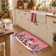 1PC Christmas Pink Gnome Faux Cashmere Kitchen Mat Floor,Soft Quick-Dry Anti-Slip Easy-Care, Christmas Decor Home, Kitchen Decor And Accessories, Christmas Decrations, Room Decor, House Decor, Entryway Rug, Christmas Gift, 2PCS Set - Multicolor - View 3