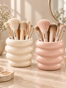 1pc Bubble Texture Makeup Brush Holder, Glossy Cosmetic Storage Cup, Cute Desktop Vanity Organizer, Makeup Tool Rack, Beauty Brush Storage Container, Suitable For Vanity, Bathroom Countertop And Home Decor - Multicolor - View 9