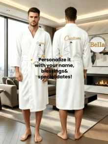 Custom Name Embroidery Waffle Kimono Unisex Robe Waffle Knit Couples Bathrobe Personalized Logo Spa & Hotel Spa Robe Self-Tie Belt Loose Fit Bathrobe - Multicolor - View 1