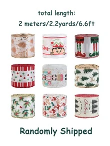 Cute Christmas Wired Edge Ribbon Roll Nutcracker Gingerbread Holly Printed Satin Ribbon For Gift Wrapping DIY Bow Making Wreath Tree Decor Aesthetic Festive Party Craft Supplies - Multicolor - View 16