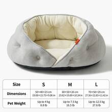 1pc Cozy Half-Enclosed Pet Bed For Cats & Small Dogs, Soft Fleece Lining, Raised Rim Support, Plush PP Cotton Cushion, Anti-Slip Bottom, Warm Comfortable All-Season Sleeping Nest - Grey - View 3