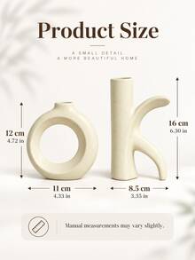 2pcs Beige Abstract Ring Resin Vase, Modern Hollow Circular Sculpture Style Vase, Suitable For Dried Flowers, Reed Grass And Branches, Wabi-Sabi Living Room Bookshelf Entryway Office Decor - Multicolor - View 9