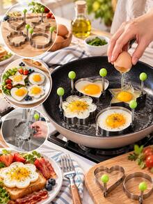 4pcs/1pc Stainless Steel Egg Pancake Molds, Flower, Heart, Star And Round Shapes, Suitable For Breakfast, Pancakes, Omelets And Sandwiches, Reusable, Suitable For Frying Pan, Kitchen And Bento Box - Multicolor - View 9