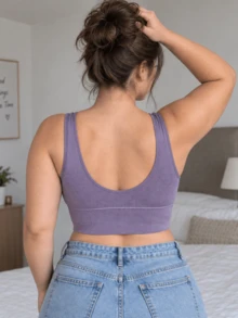 1pc Plus Size Women's Purple Ribbed Mesh Wireless Sports Bra, Letter Print Hem, Removable Padding, Fitness Bra - Purple - View 3