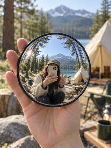 1pc Round Convex Wide-Angle Mirror, Small Or Large Size, Plastic Frame Decorative Mirror, Portable Handheld Travel Selfie Mirror & Photo Prop, Selfie Accessory For Vacation Photos, Content Creation, Bedroom Decor, Living Room Decor & Wall Display - Round - View 9