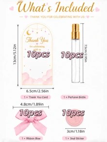 10sets DIY Baby Shower Gifts For Guest Empty Mini Perfume Bottles Party Favor Little Princess Party Guest Gifts Birthday Girl Gender Reveal Decorations Thank You Cards Pink Bow Baby Footprint Stickers - Multicolor - View 10